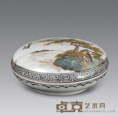 民国 粉彩山水图印盒 直径9cm